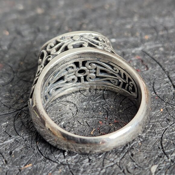 Onyx 925 sterling silver ring - size 7.5 OPENWORK - Picture 2 of 3